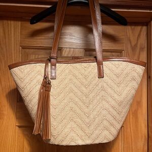 Patricia Nash Marconia Zig-Zag Woven Tote Purse Brown